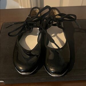 Black Patent Kid Girls Tap Dance Shoes Size 9W